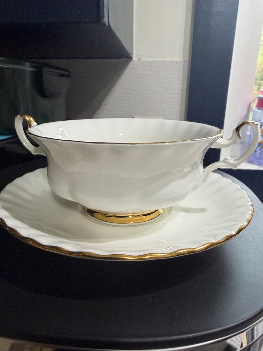Royal Albert Val D’or Footed Cream Soup Bowl & Saucer Set